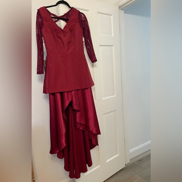 Maroon Chic  High Low Lace Dress - Picture 15 of 15